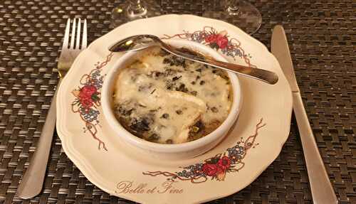 Fricassée d’escargots gratinée au roquefort