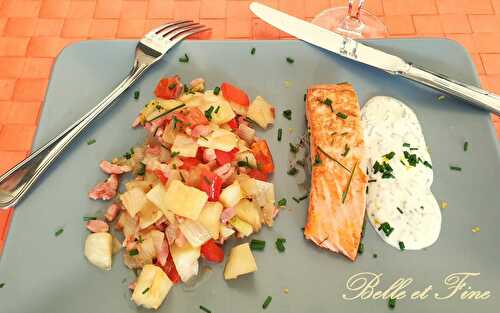 Pavé de truites, tombée de fenouil aux lardons et sauce yaourt citronné