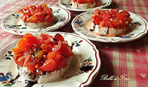 Tartare de tomates sur rillettes de thon