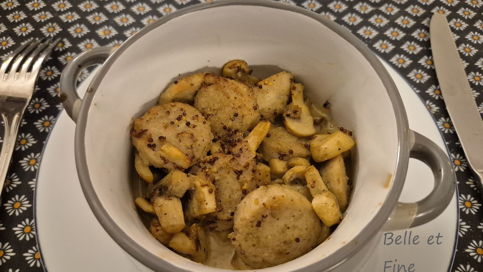 Cassolette de boudin blanc aux champignons