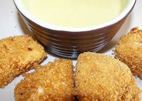 Croquettes de poulet croustillantes au four, sauce moutarde et miel