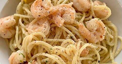 Spaghettis crevettes, ail et citron