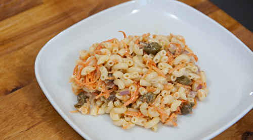 Salade de coquillettes carottes râpées anchois câpres