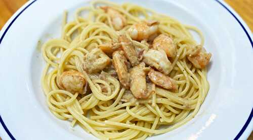 Spaghettis aux crevettes fraiches