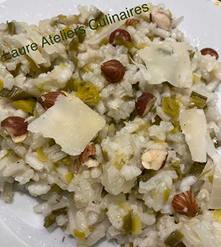 Risotto au vert de poireau et noisettes