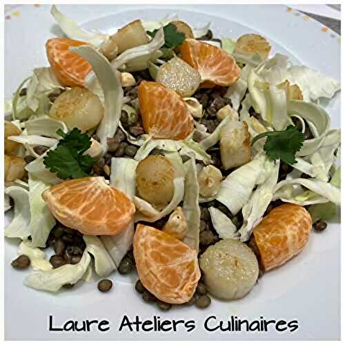 Salade de lentilles et chou blanc aux coquilles Saint Jacques
