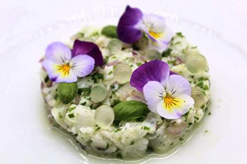 Ceviche de cabillaud, coriandre, et ses perles de Bergamote