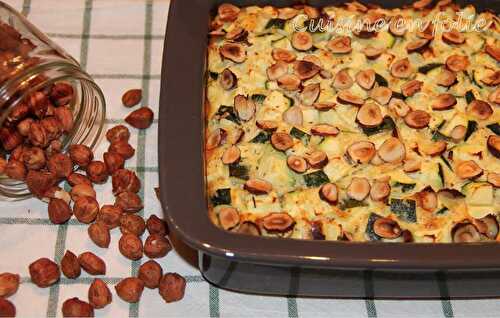 Clafoutis courgettes, fromage de chèvre et noisettes