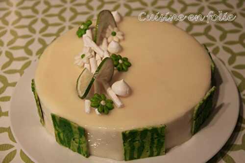 Entremet citron vert, coco, et framboises