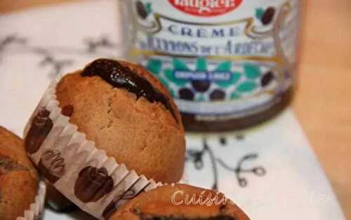 Muffins à la châtaigne et au miel, coeur de crème de marron et chocolat