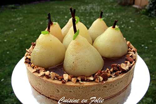 Tarte poire, chocolat et caramel