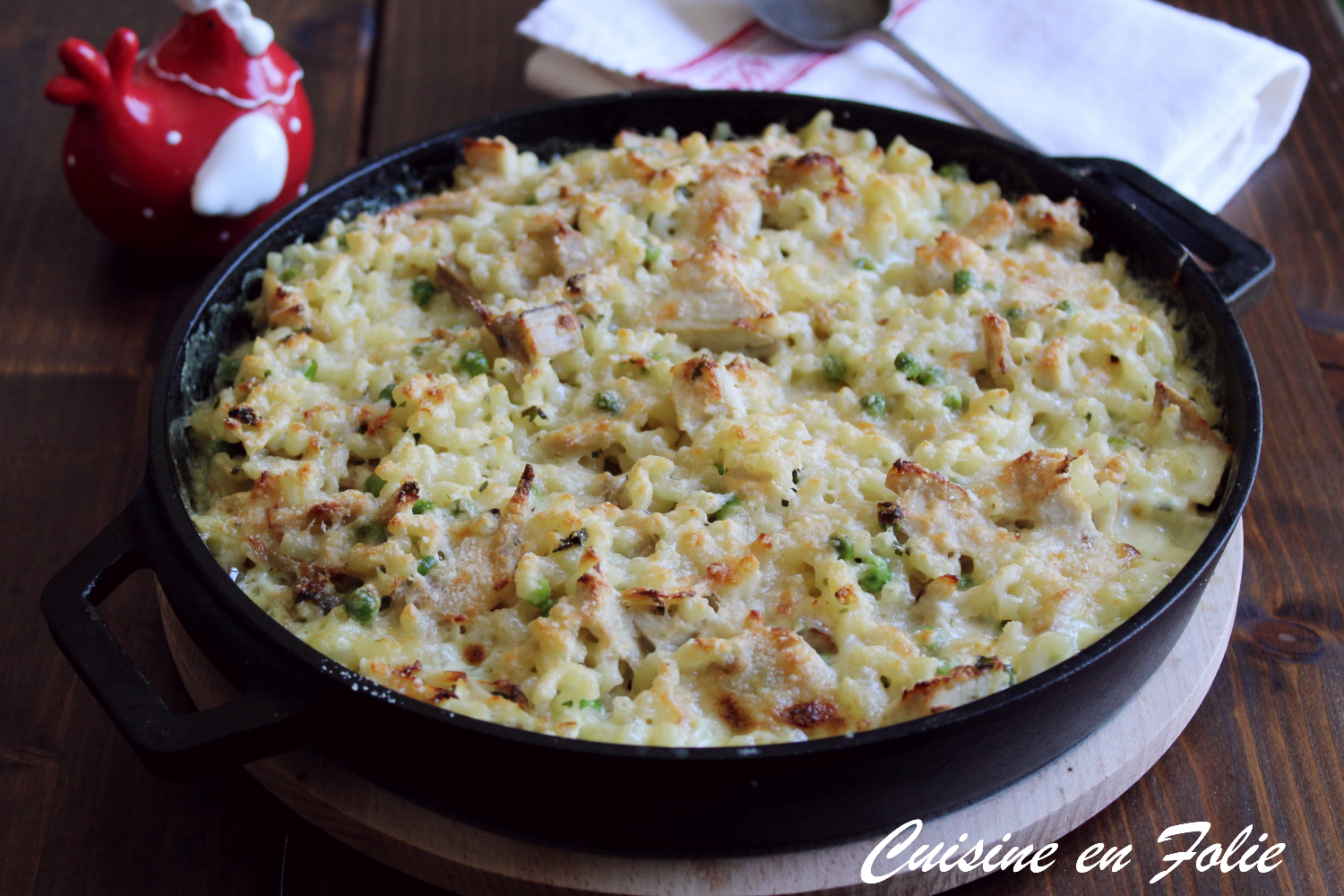 Gratin de coquillettes au poulet – Recette anti-gaspi