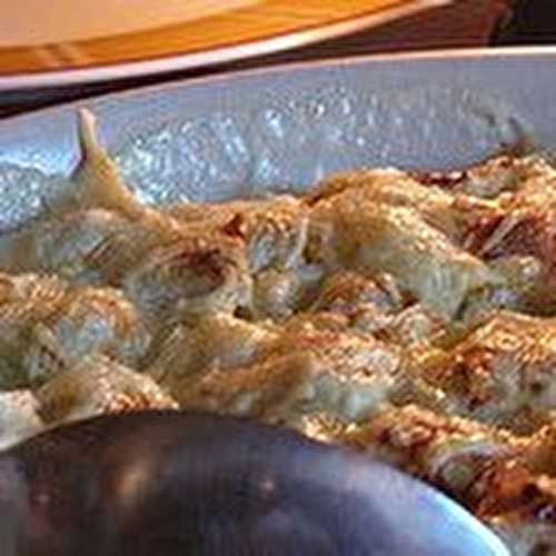 Gratin de ravioles du Dauphiné sur lit d'oignons caramélisés