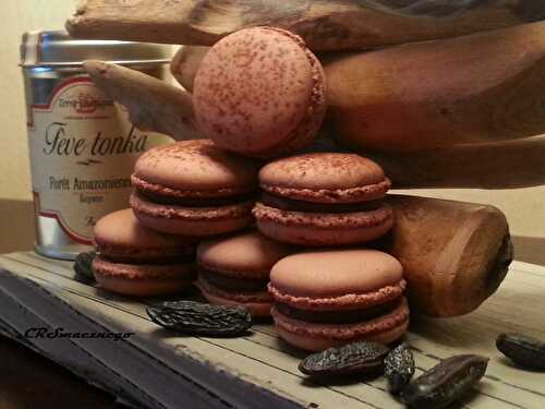 Macaron chocolat, éclat de cacao et fève de tonka