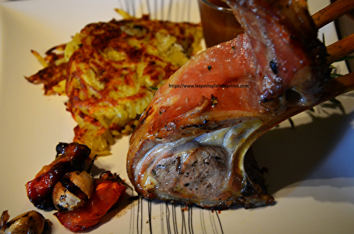 Carré d'agneau dans son jus, pommes rostis