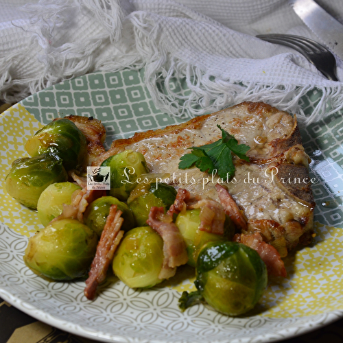 Choux de Bruxelles et côte de veau poêlée