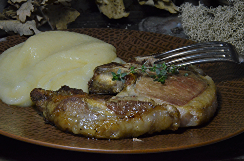 Côte de porc noir Gascon, purée de céleri rave