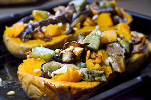 Courge Butternut farcie aux champignons des bois