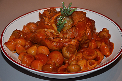 Osso bucco de veau et coudes rayés à la tomate