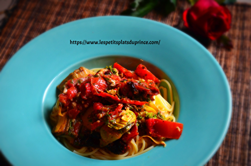 Spaghetti aux légumes antipasti