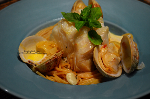 Spaghettis complètes au dos de cabillaud et praires