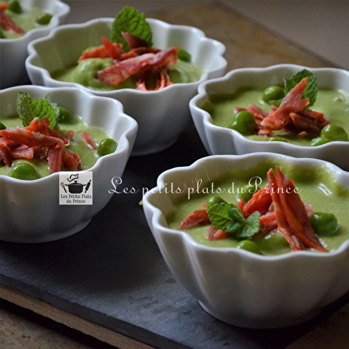 Verrine verte petits pois, menthe et chorizo