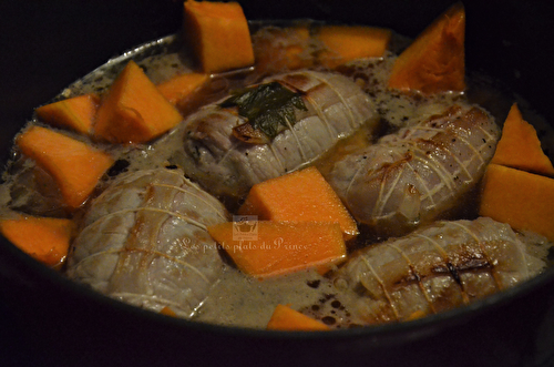 Cocotte de paupiettes de veau à la citrouille et cèpes