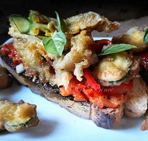 Tartine estivale au poivron et à la fleur de courgette