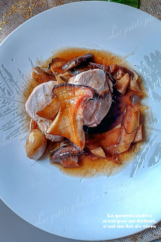 Filet de veau en cocotte, champignons eryngii sautés