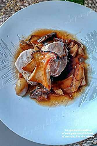 Filet de veau en cocotte, champignons eryngii sautés