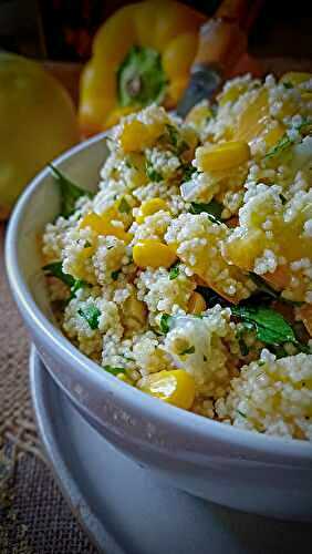 Taboulé jaune, à la tomate ananas, poivron jaune et maïs