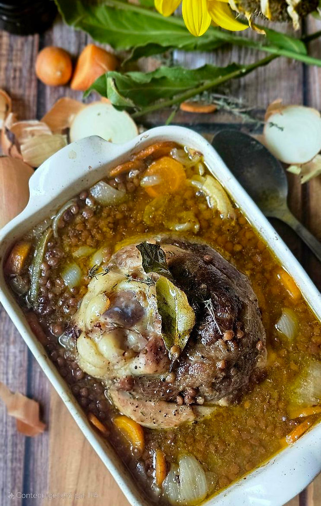  Jarret de porc rôti au four et lentilles fondantes – Recette automnale pour 2 personnes