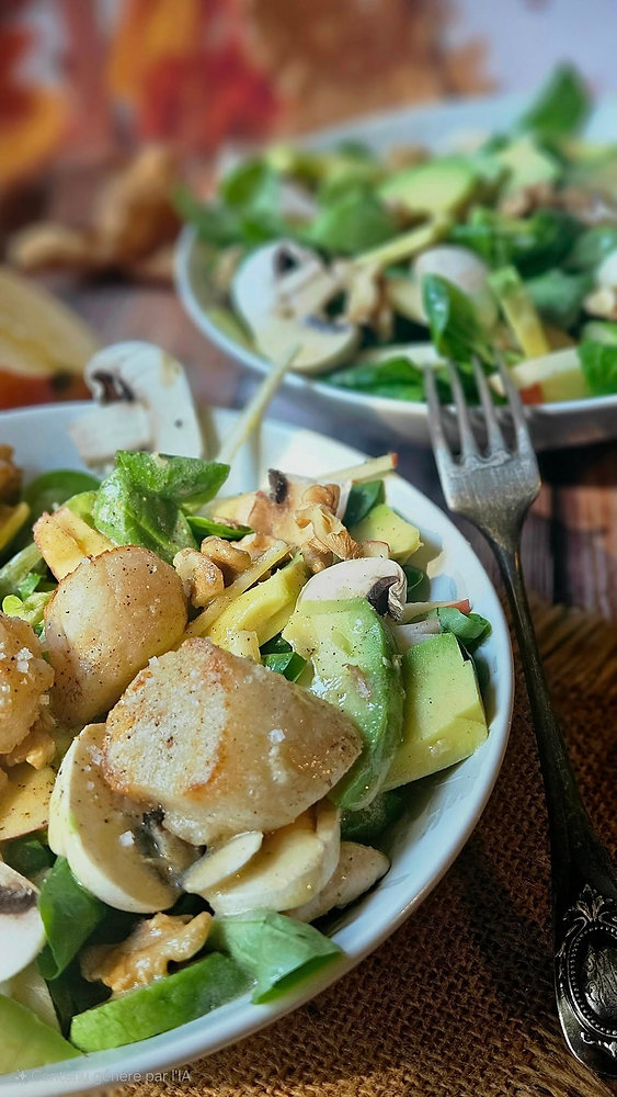 Salade gourmande aux noix de Saint-Jacques, avocat et pomme : un délice automnal