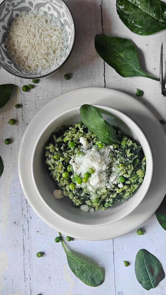  Risotto verde de printemps : épinards & petits pois (Risotto verde di primavera : spinaci e piselli)