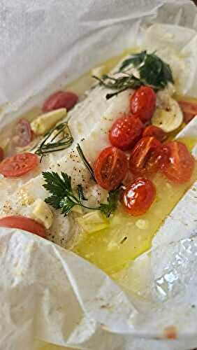  Filet de lingue en papillote aux tomates cerises & ail