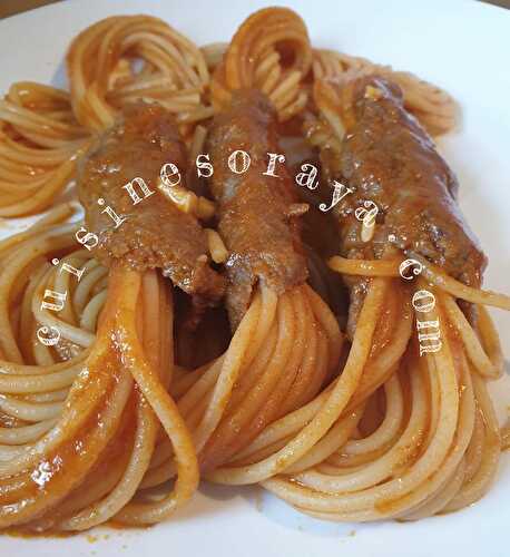 Spaghetti enrobé de viande de boeuf