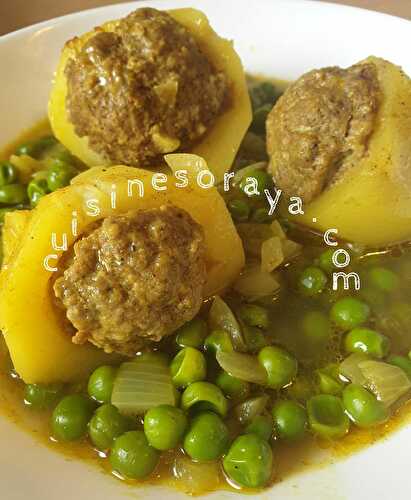 Tagine à la viande hachée, pommes de terre et petits pois