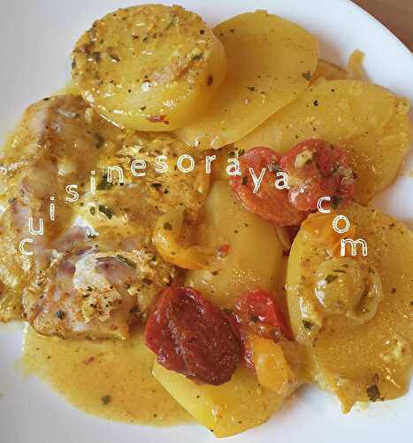 Tajine de poisson pomme de terre, tomate à la chermoula - cuisinesoraya.com