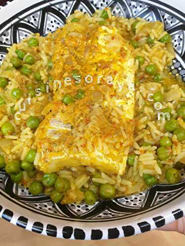 Tajine de poisson, petits pois et riz