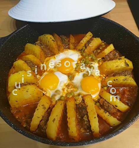 Tajine Kefta, pommes de terre et petits pois