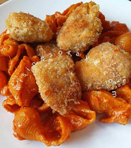 Pâtes à la tomate crémeuse et ses nuggets de poulet épicées