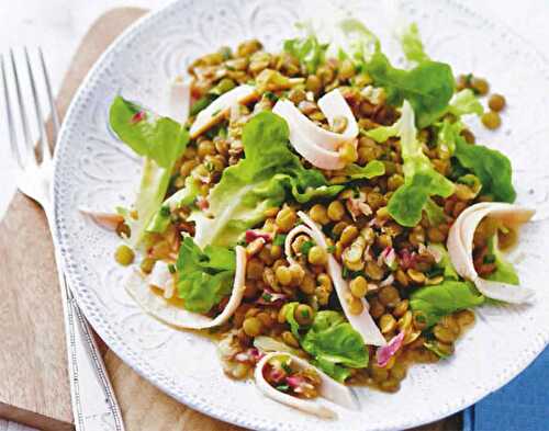 Salade des lentilles et poulet fumé