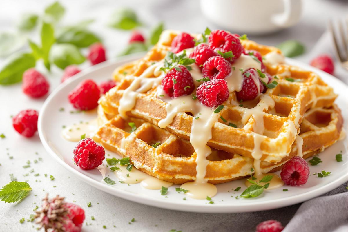 Gaufres au Chocolat Blanc Framboises et Basilic