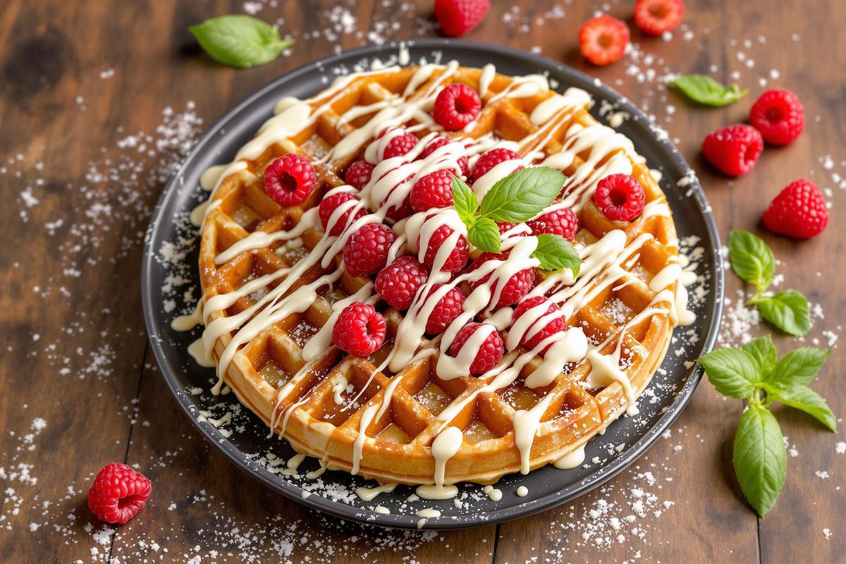 Recette de gaufres au chocolat blanc framboises et basilic