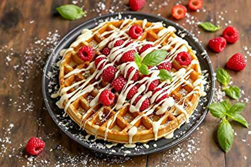 Recette de gaufres au chocolat blanc framboises et basilic