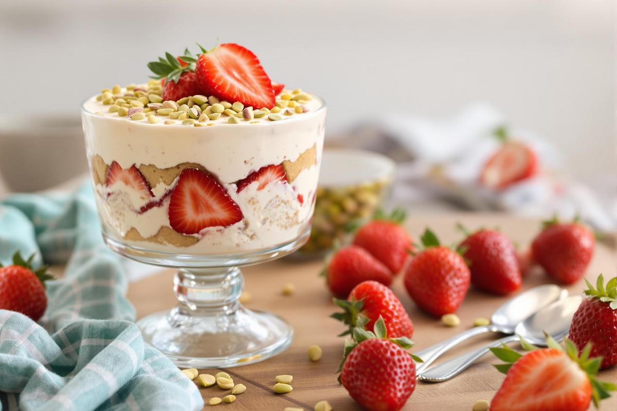 Tiramisu léger à la fraise et pistache : une gourmandise saine à savourer sans remords