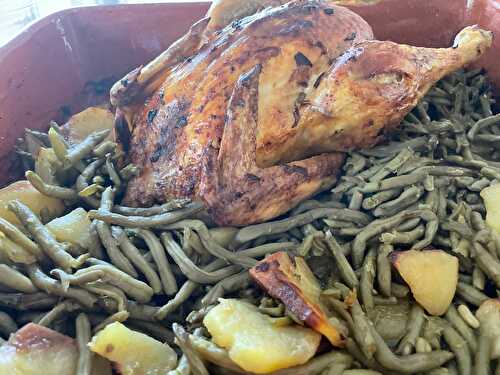 Poulet au four, haricots verts et pommes de terre 