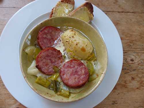 Cassolette de poireaux  et morteau