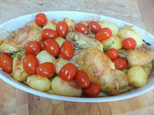 Cuisses de poulet aux tomates cerises et pommes grenaille