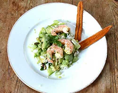 Salade crevettes, avocat, concombre